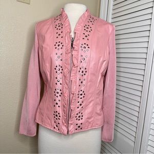 Pink Leather Jacket Blazer Coat with Knitted Back